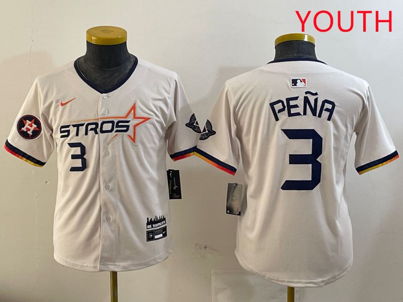 Youth Houston Astros #3 Pena Cream Three generations Joint Name 2025 Nike MLB Jersey style 411